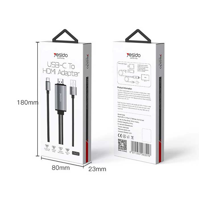 کابل تبدیل USB-C به USB /HDMI برند Yesido مدل HM02 طول 1.8 متر