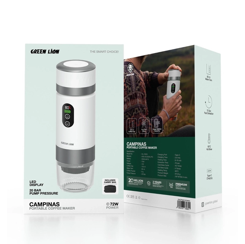 قهوه ساز شارژی قابل حمل برند Green lion مدل GL-CM04 ظرفیت 0.8 لیتر