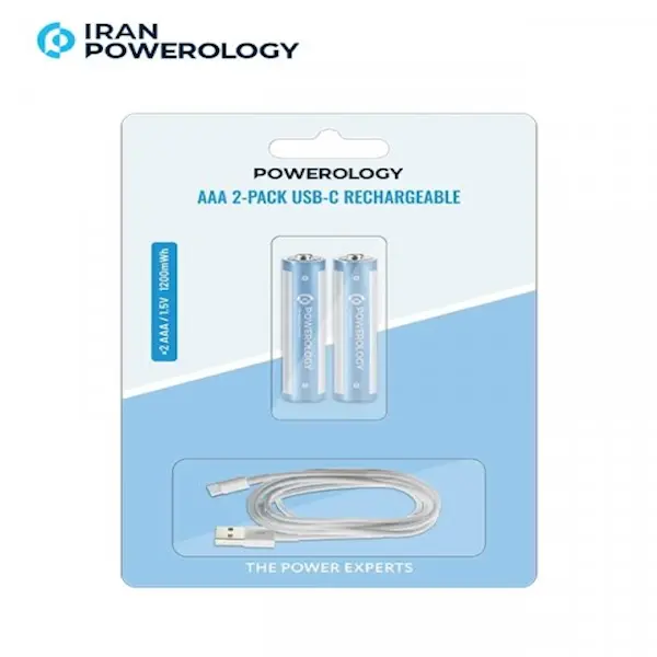 باتری نیم قلمی برند Powerology مدل AAA 2-Pack USB-C Rechargeable PWAAA122 دو تایی