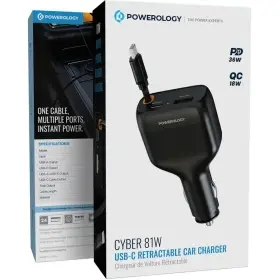 شارژر فندکی 81 وات کابل متصل تایپ سی برند Powerology مدل Cyber USB-C Retractable Car Charger